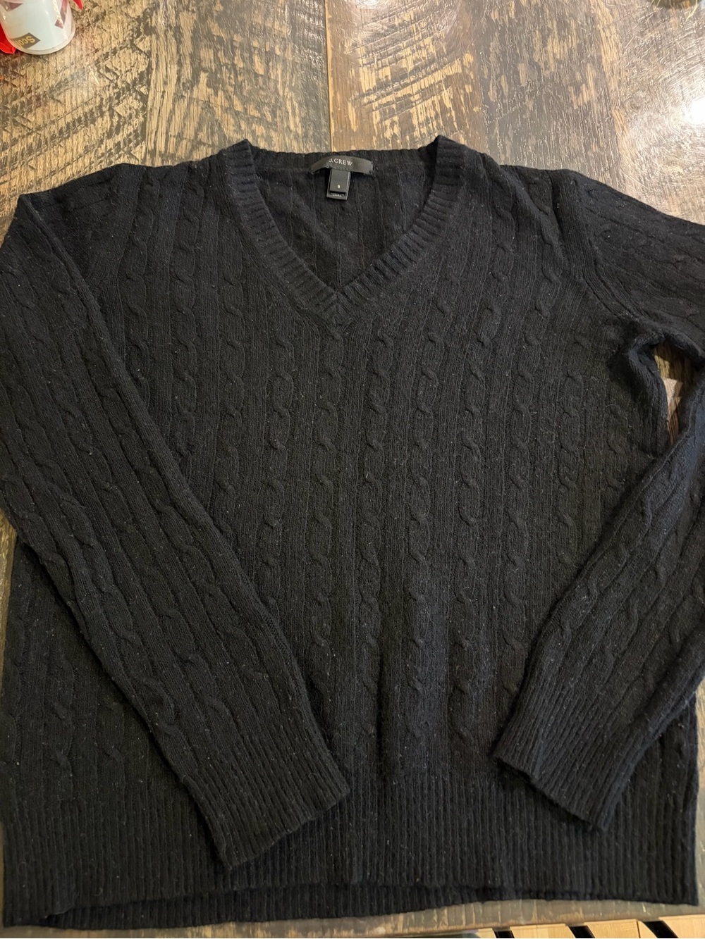 J. Crew Black Cable-Knit V-Neck Sweater